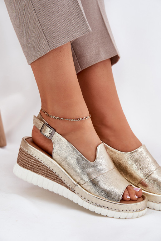 leren sandalen voor dames met platform in goud Artiker 56C0920