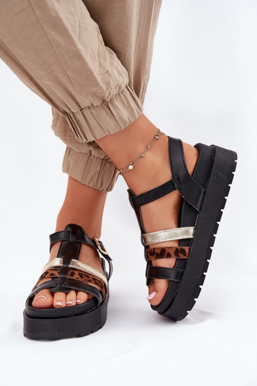 Dames sandalen met bandjes op platform in zwart Gallari