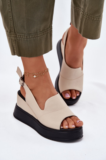 Dames leren platformsandalen in zandkleur Artiker 54C0401