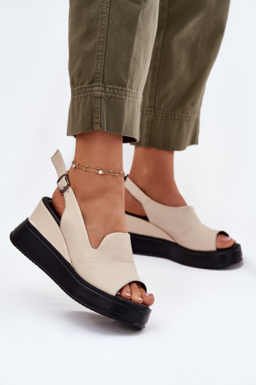 Dames leren platformsandalen in zandkleur Artiker 54C0401 2