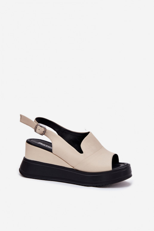 Dames leren platformsandalen in zandkleur Artiker 54C0401