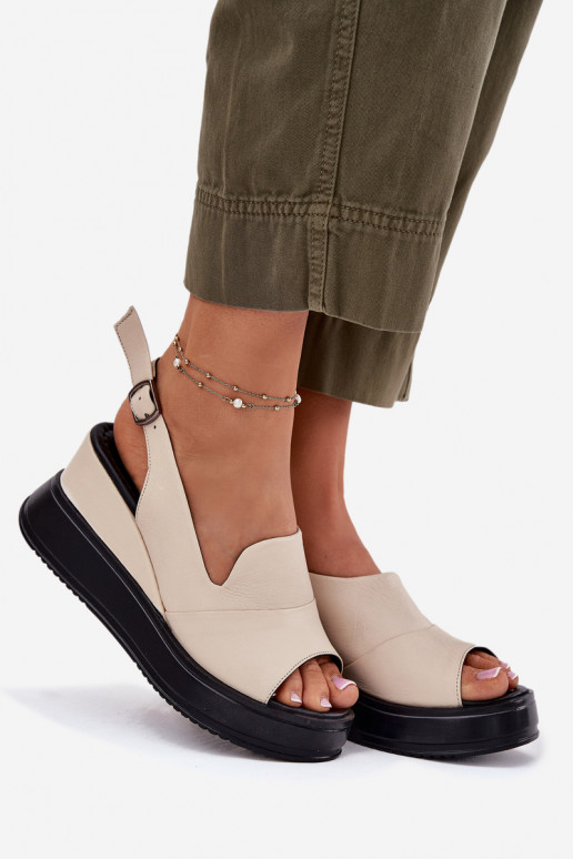 Dames leren platformsandalen in zandkleur Artiker 54C0401