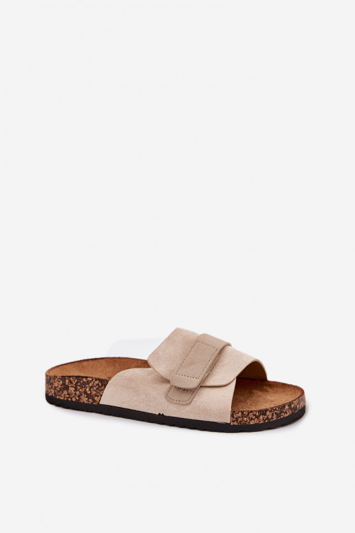Dames platformsandalen met plakker sluiting in zandkleur Baylin