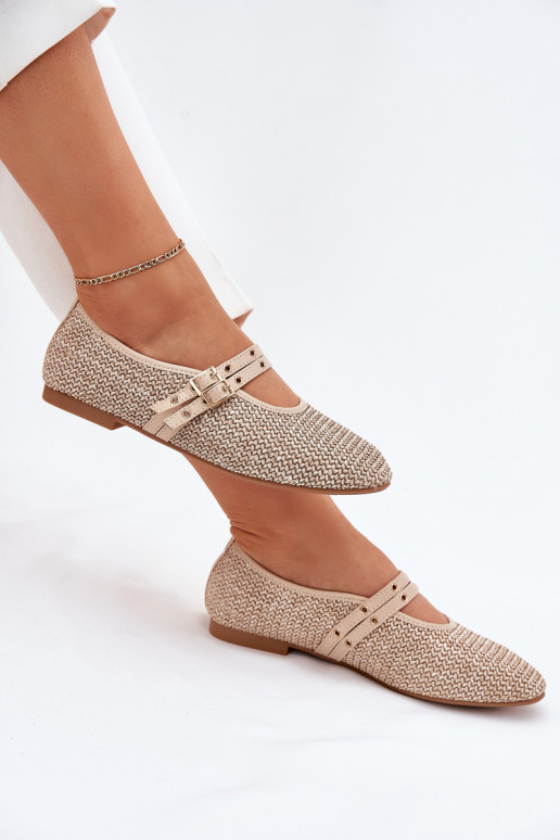 Ballerina's met vlecht en gespen in zandkleur Partheda