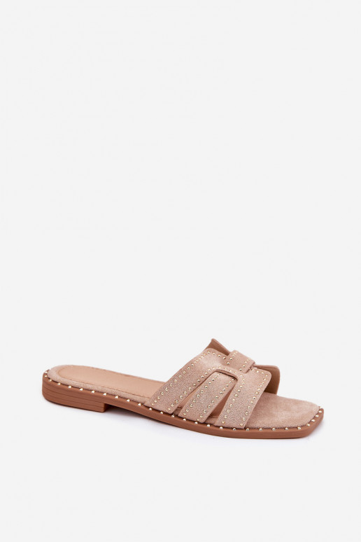 Gedeckte slippers met brede hakken in khaki Anniles