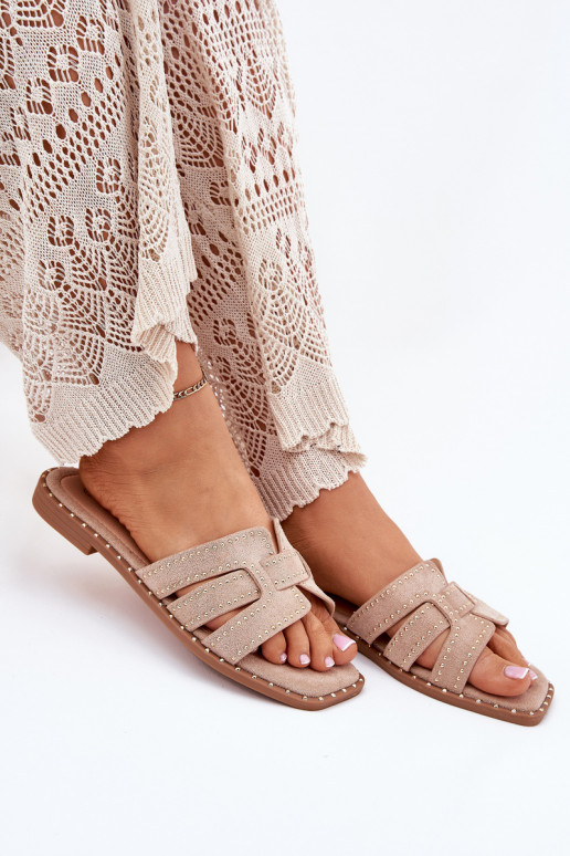 Gedeckte slippers met brede hakken in khaki Anniles