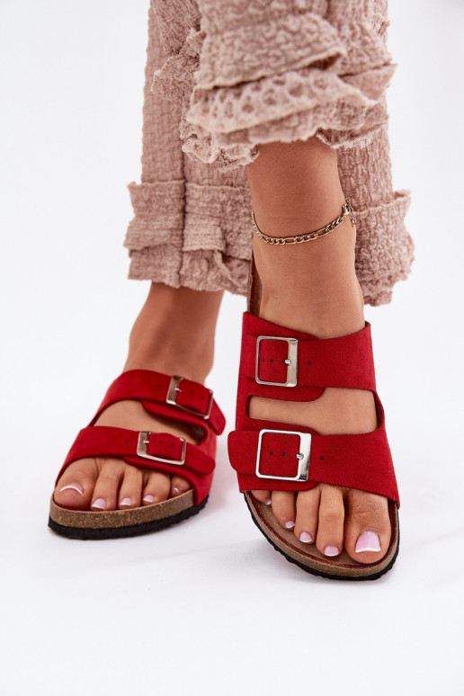 Dames platformsandalen met gespen in rood Evisolla