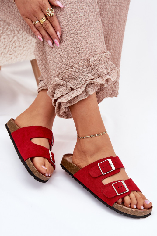 Dames platformsandalen met gespen in rood Evisolla