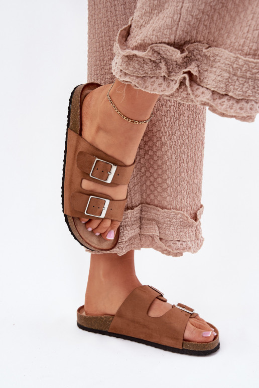 Dames platformsandalen met gespen in bruin Evisolla