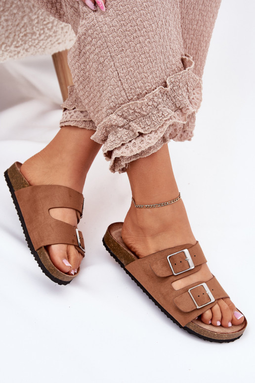 Dames platformsandalen met gespen in bruin Evisolla