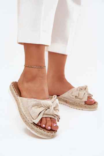 Dames platformsandalen met vlecht en strik in zandkleur Alpireda