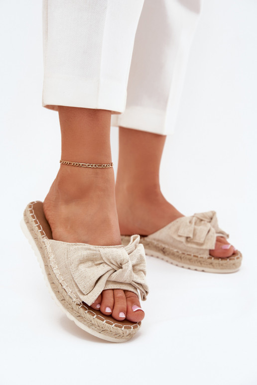 Dames platformsandalen met vlecht en strik in zandkleur Alpireda