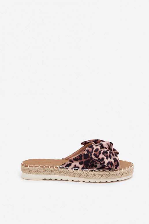 Dames platformsandalen met vlecht en strik met luipaardprint in zandkleur Alpireda