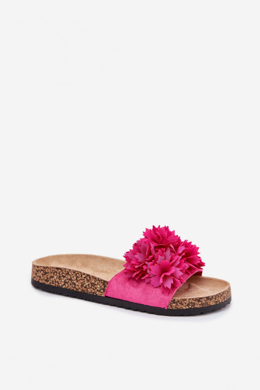 Dames slippers met kurkzool en bloemen in roze Ferenza