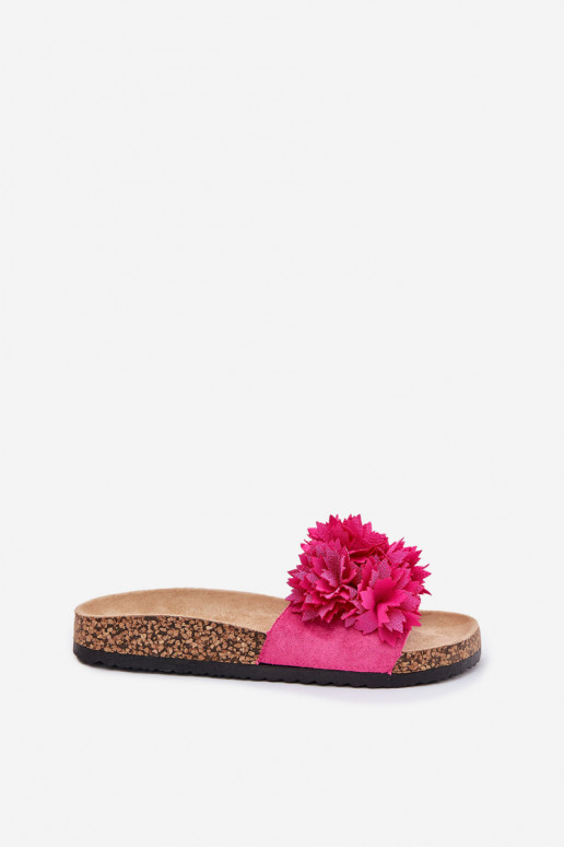 Dames slippers met kurkzool en bloemen in roze Ferenza