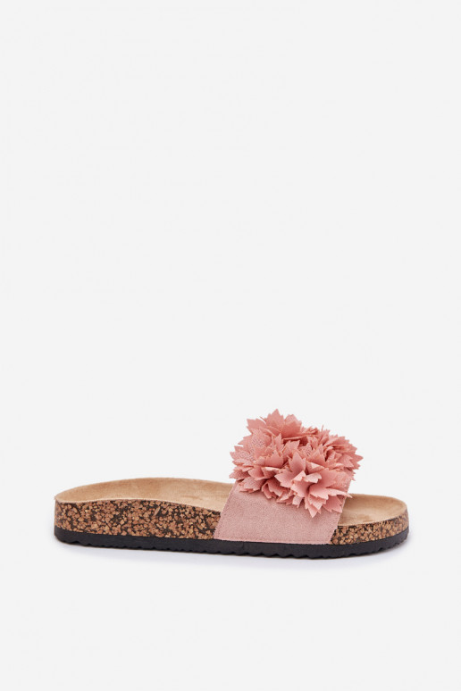Dames slippers met kurkzool en bloemen in roze Ferenza