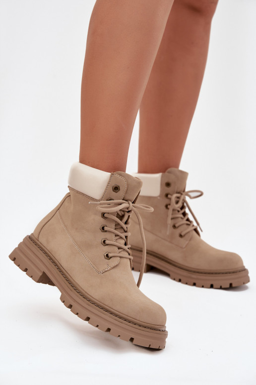 Dames schoenen met veters in zandkleur Norena