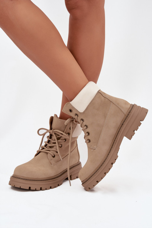 Dames schoenen met veters in zandkleur Norena
