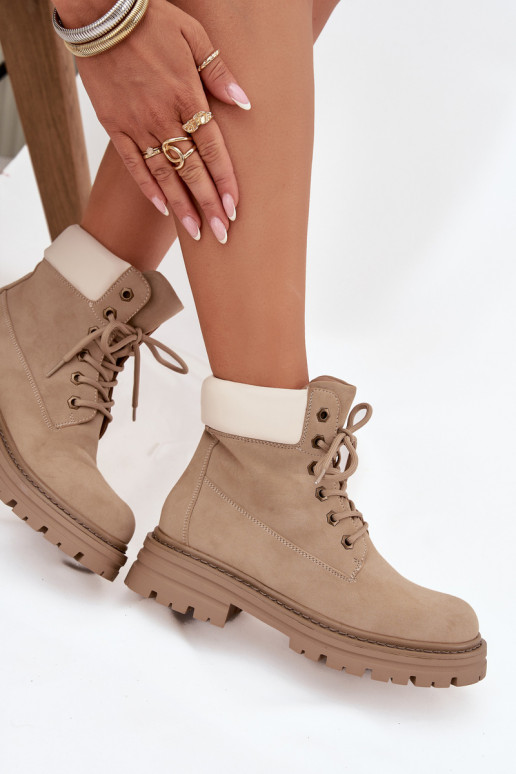 Dames schoenen met veters in zandkleur Norena
