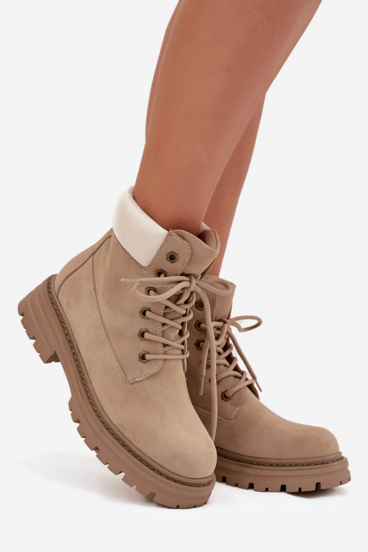 Dames schoenen met veters in zandkleur Norena