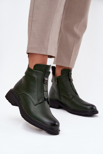 Gevoerde dames enkellaarsjes met decoratieve details in khaki Roselle