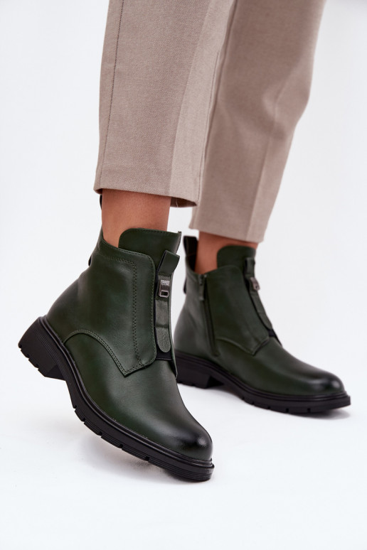 Gevoerde dames enkellaarsjes met decoratieve details in khaki Roselle