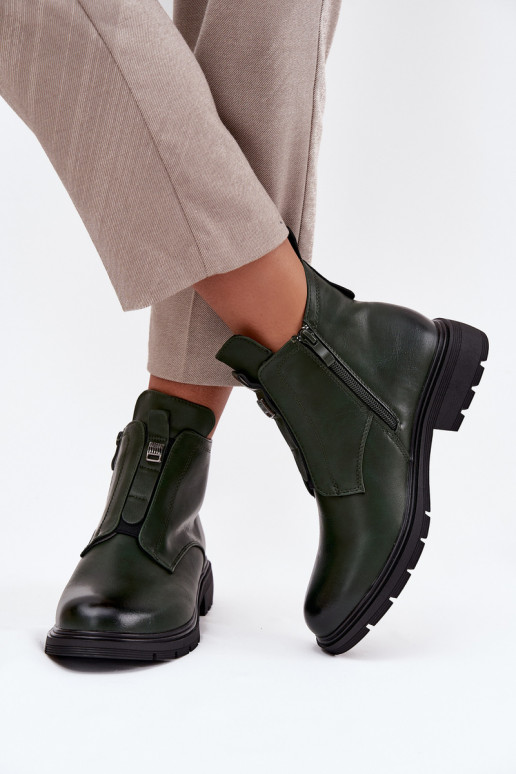 Gevoerde dames enkellaarsjes met decoratieve details in khaki Roselle