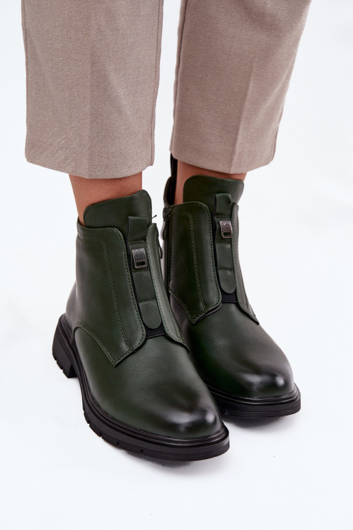 Gevoerde dames enkellaarsjes met decoratieve details in khaki Roselle