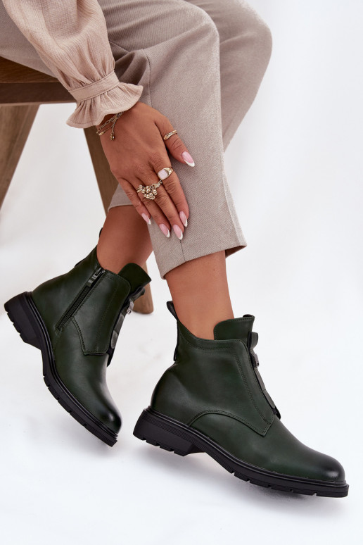 Gevoerde dames enkellaarsjes met decoratieve details in khaki Roselle