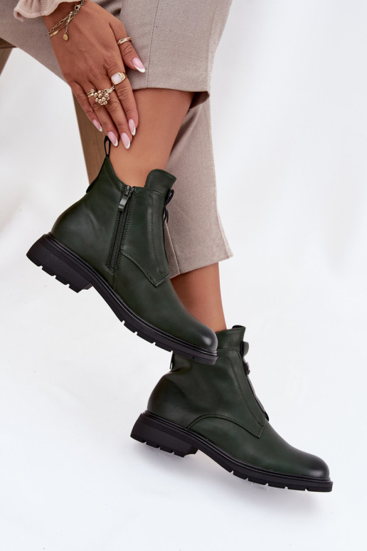 Gevoerde dames enkellaarsjes met decoratieve details in khaki Roselle