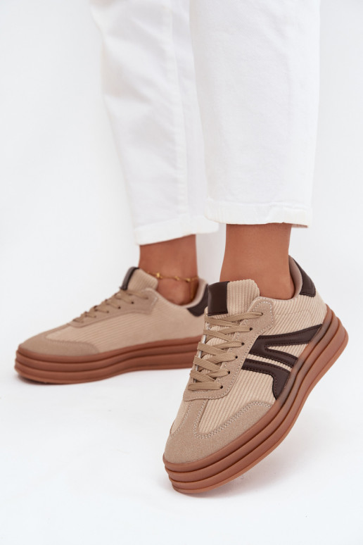 Zandkleurige fluwelen sneakers met platform Corynelle