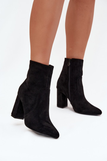Gevoerde dames enkellaarsjes van faux suede, zwart Pralina 2