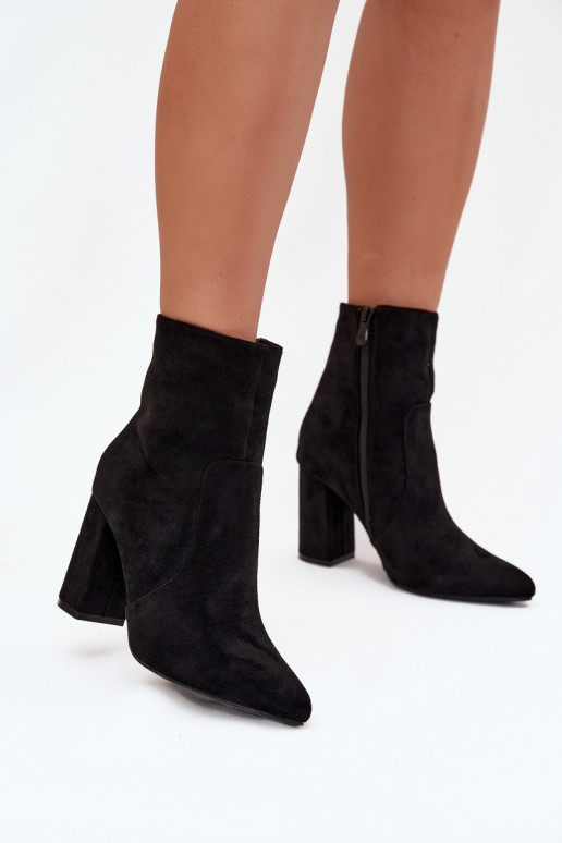 Gevoerde dames enkellaarsjes van faux suede, zwart Pralina