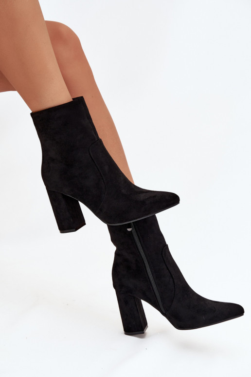 Gevoerde dames enkellaarsjes van faux suede, zwart Pralina