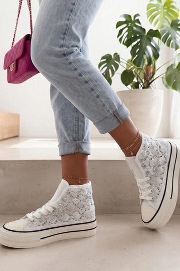 Zilveren Ażurowe Sneakers Boven Enkel Piper