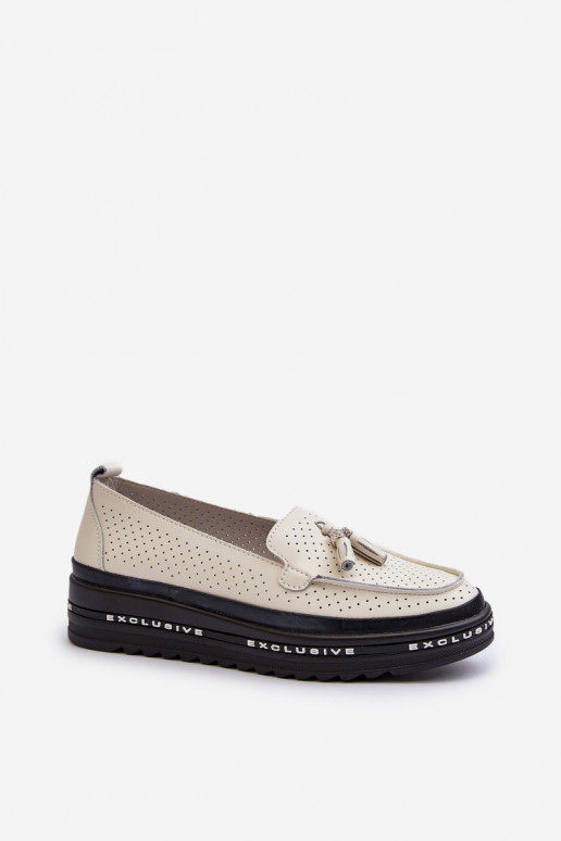 Dames mocassins van faux leather op een platform in zand Assetnima