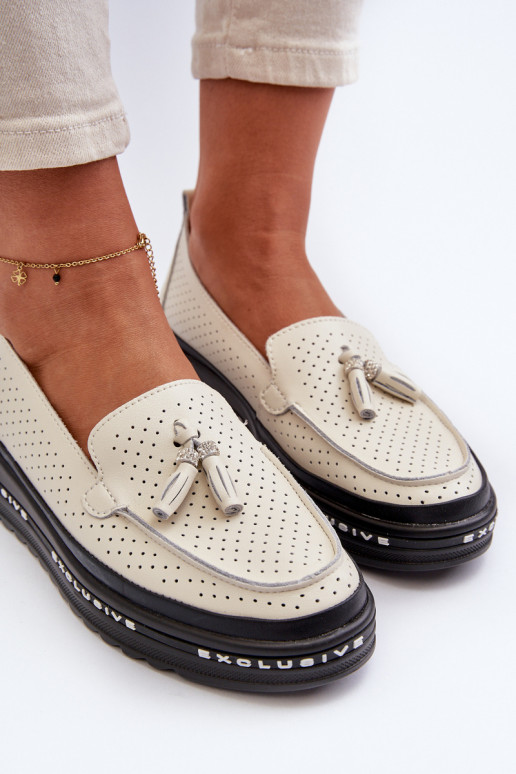 Dames mocassins van faux leather op een platform in zand Assetnima