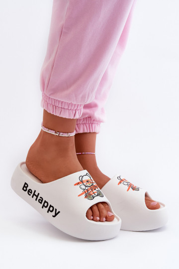 Dames slippers op een dikke zool met een teddybeer in licht wit Serefina