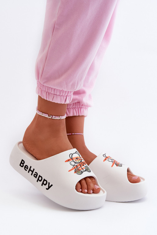 Dames slippers op een dikke zool met een teddybeer in licht wit Serefina