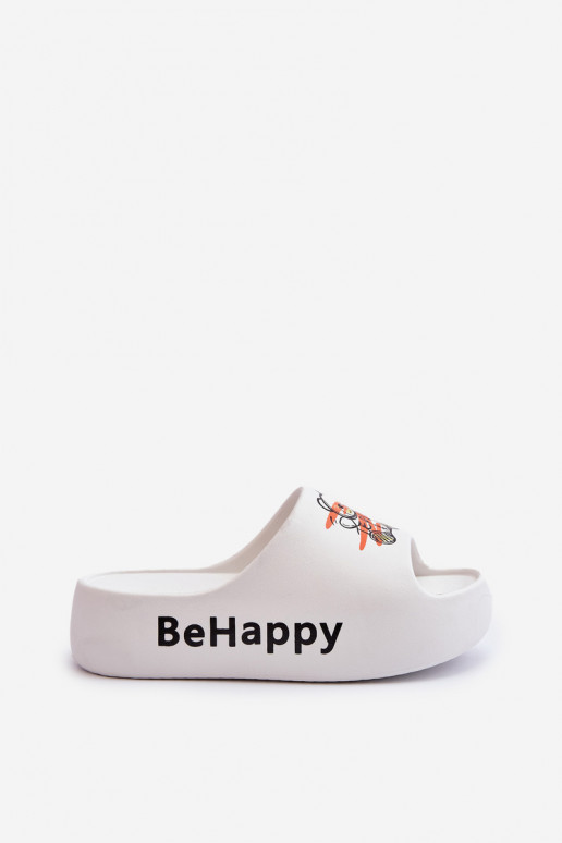 Dames slippers op een dikke zool met een teddybeer in licht wit Serefina