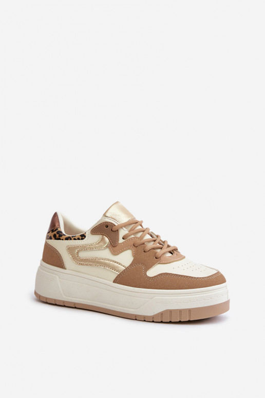 Dames sneakers van faux leather met platform en luipaardpatronen in zand Henizore