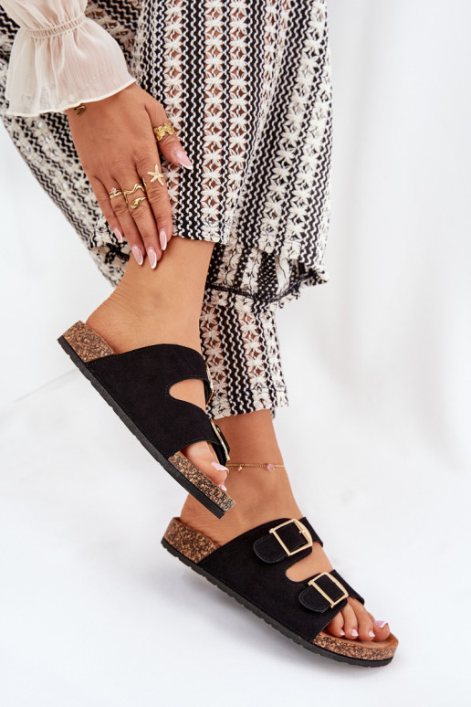 Dames slippers met platform in goud met zwarte gespen Lisavionea