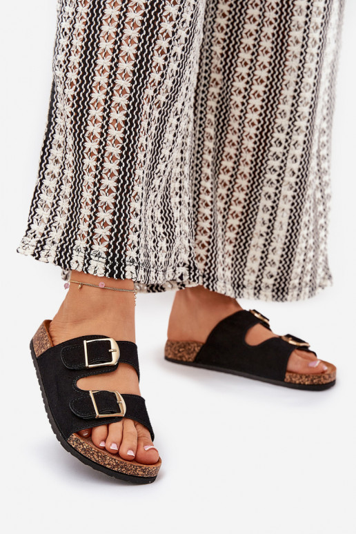 Dames slippers met platform in goud met zwarte gespen Lisavionea