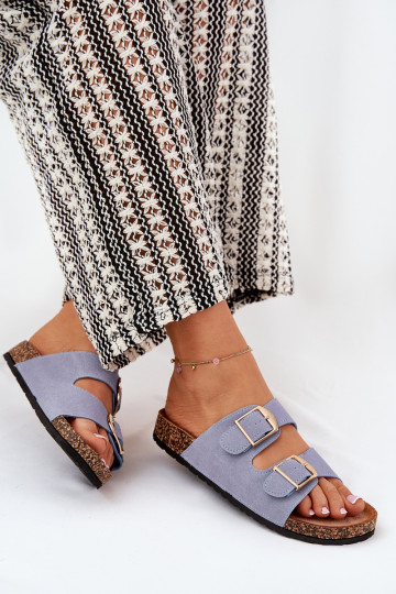 Dames slippers met platform in goud met blauwe gespen Lisavionea