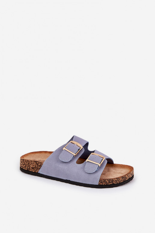 Dames slippers met platform in goud met blauwe gespen Lisavionea