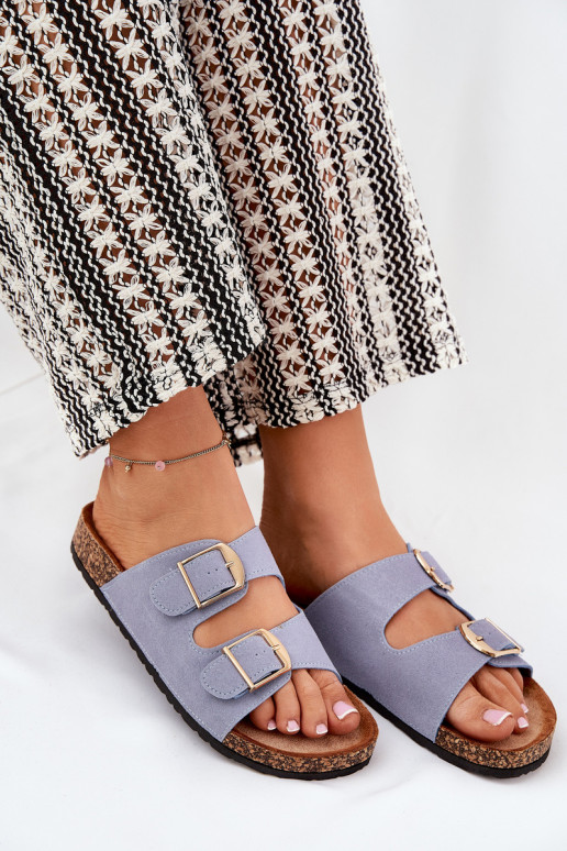 Dames slippers met platform in goud met blauwe gespen Lisavionea