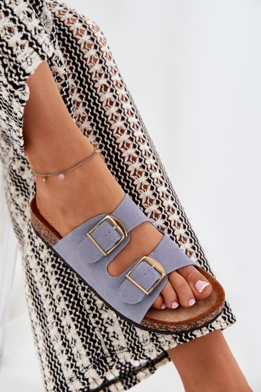 Dames slippers met platform in goud met blauwe gespen Lisavionea