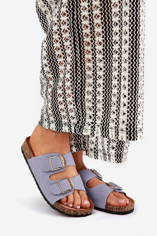 Dames slippers met platform in goud met blauwe gespen Lisavionea