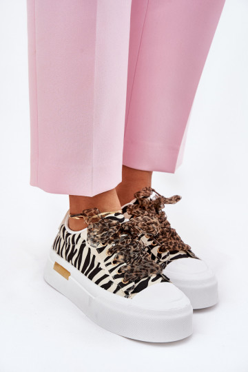 Vrijetijdsschoenen met platform Met sierlijk Vetersluitingm Zebra ZInart en-beige Zidora