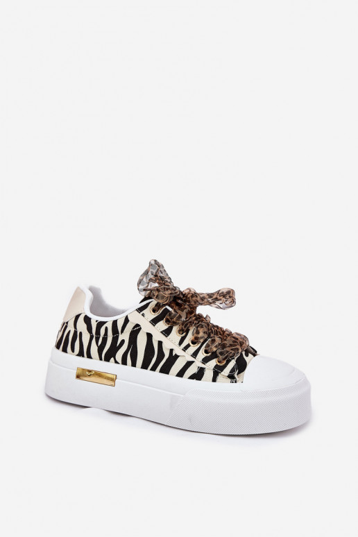Casual schoenen met platform en decoratieve veters in zwart en zand Zidora